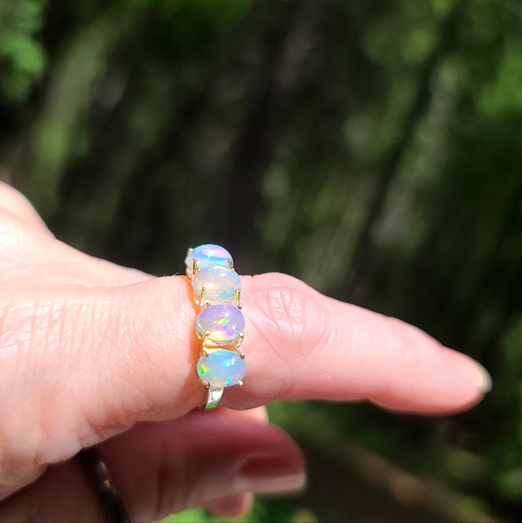 4 LARGE Opals simply set in sterling ring sz6.5 - Picture 4 of 6